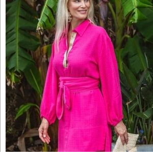 Holly Shae Design Tunic Dress Hot Pink Metallic Gold Popover Cover Up Dress